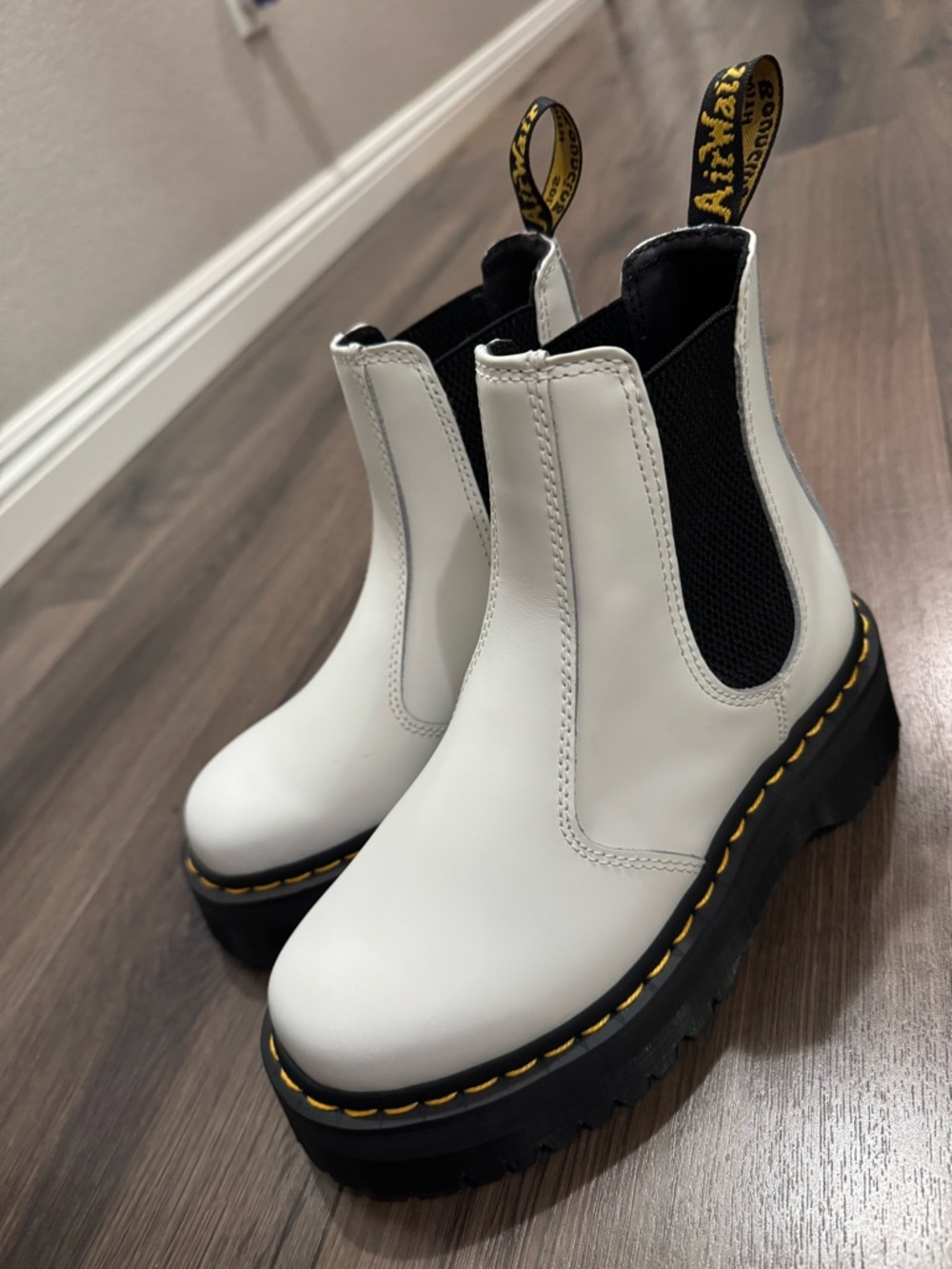Dr. Martens White Leather Chelsea Platform Boots